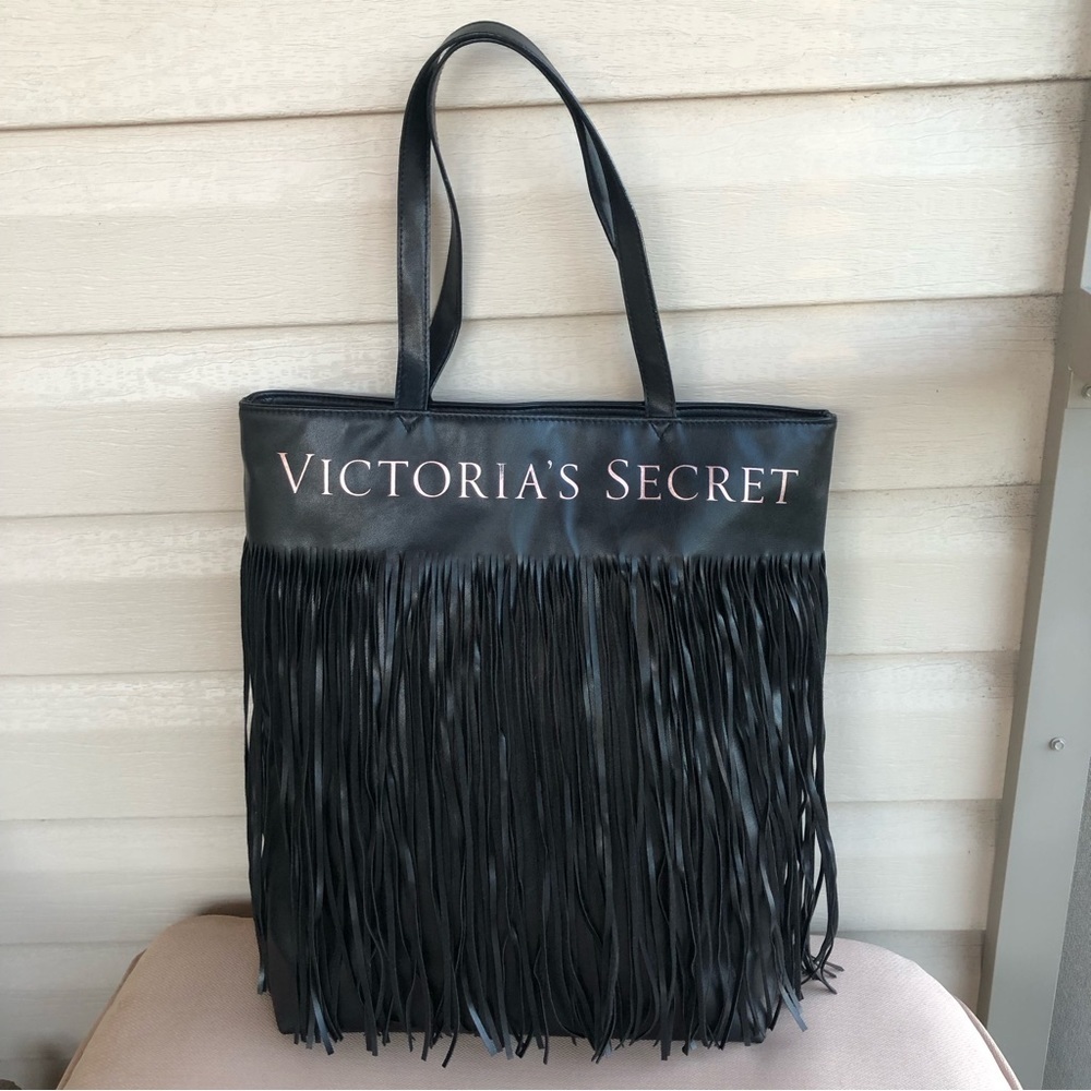 Victoria’s Secret Limited Edition 2018 Faux Leather Black Fringe Tote Bag - Picture 4 of 13